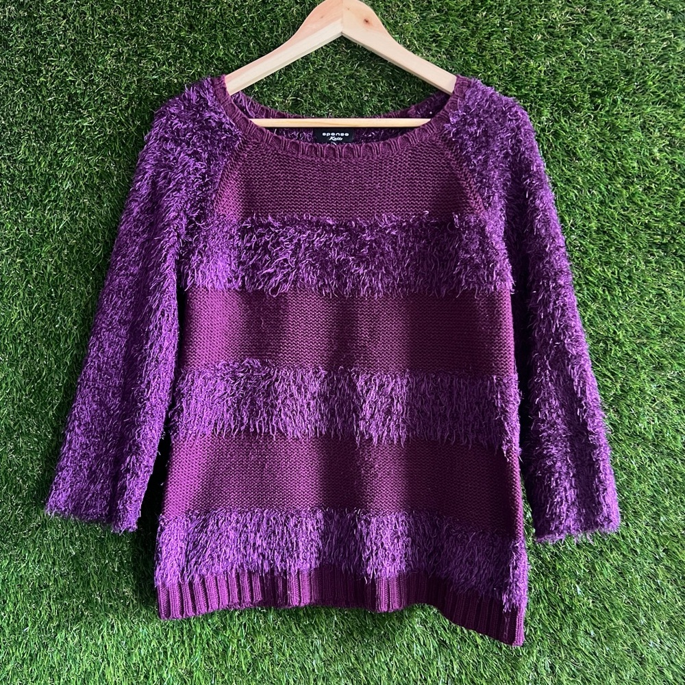 Spense Purple Fuzzy Striped Knit Sweater Y2K